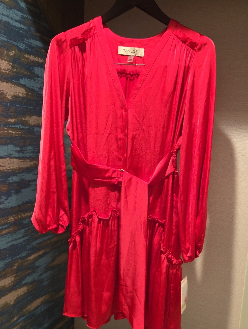 Taylor Hot Pink Satin Tie-Waist Dress